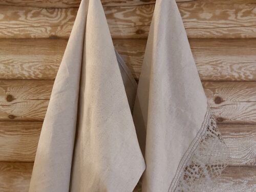 Komplekts 2 gab: lina dvielis (pelēkas sirdis) un lina dvielis bez mežģīni