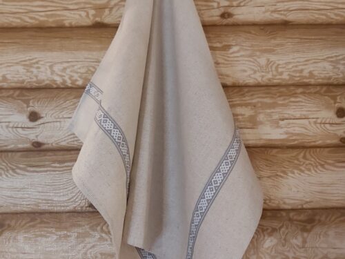 Lina dvielis 45x70cm ar pelēkbaltu tautisku lentu