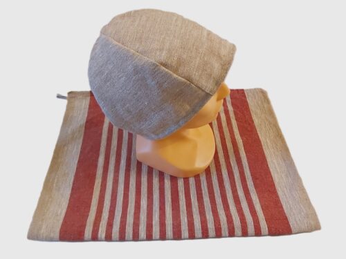 Komplekts: pirts cepure un lina raupjš dvielis 50x145cm (krāsa–sarkanas strīpas)