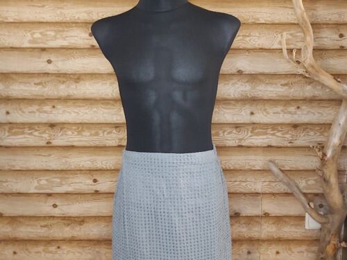 Lina vafeļauduma pirts svārki vīr. (zilganpelēks) . Pirts svārki ar gumiju un lipekli. Izmērs L-XL