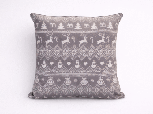 Dekoratīvais spilvens 45x45cm (balti brieži, g.pelēks lins) ar slēdzēju un iekšpusē spilvens ar poliestera pildījumu