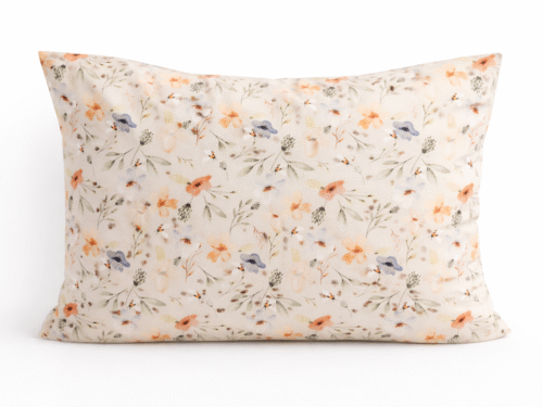 Lina spilvendrāna 50x 70cm "Ziedi un bites". Lina audums-gaiši pelēka