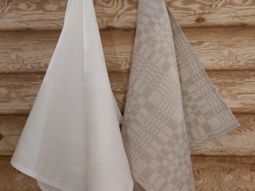 Lina dvielis dreļļu rakstā (balts un pelēks) 45x80cm. Komplektā 2 gab lina dvieļi. KOMPLEKTS IZDEVĪGĀK!