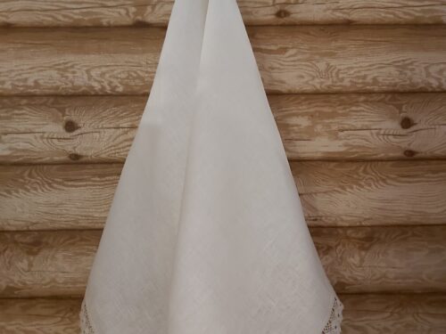 Lina dvielis 45x100cm (balta) ar mežģīni