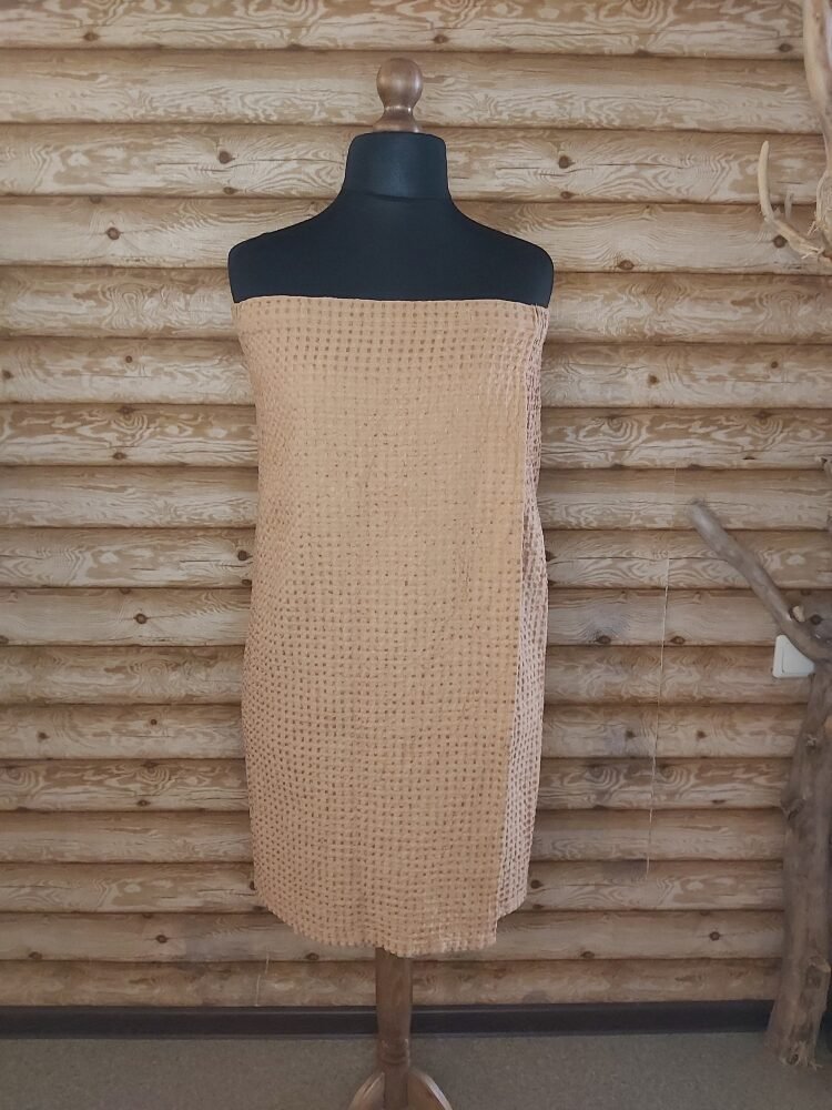 Lina vafeļauduma pirts kleita (gaiši oranža). Izm.L-XL. Pirts kleita ar gumiju un lipekli