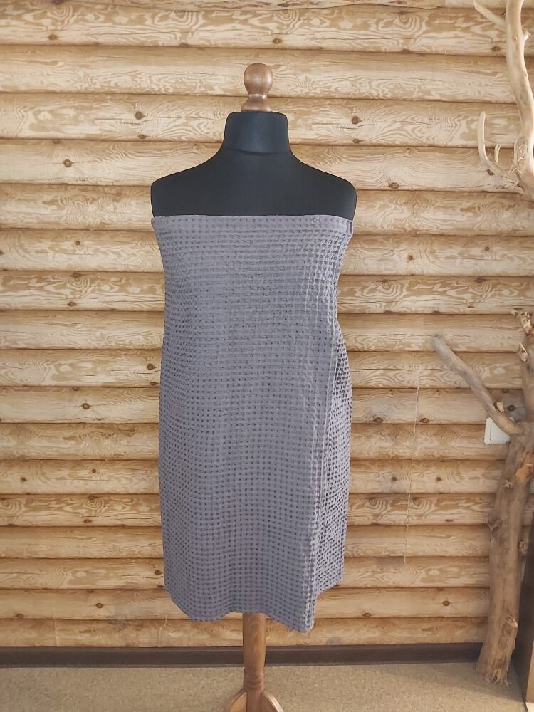 Lina vafeļauduma pirts kleita (tumši pelēka). Izm.L-XL. Pirts kleita ar gumiju un lipekli